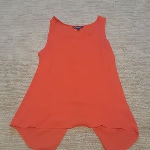 Orange silk, sleeveless blouse with open back
